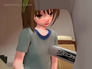 Anime anime estudante fodido com um beisebol bastão