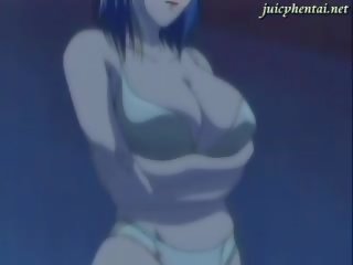 Anime enchantress rubbing a cock with her huge breasts
