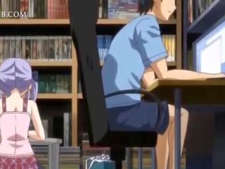 Shy anime doll in apron jumping craving cock in bed