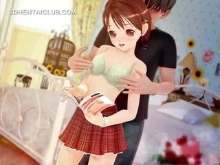 Delicate anime teenager stripped for sex and tits teased
