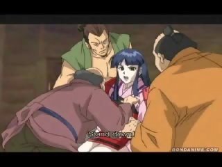 Samurai joven mujer gangbanged por townsmen