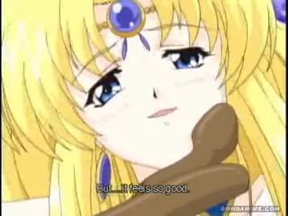 Blond anime princezná uviazol v silný tentacles a dostane plnený v každý diera