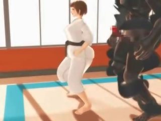 Hentai karate người yêu nôn trên một lớn putz trong 3d