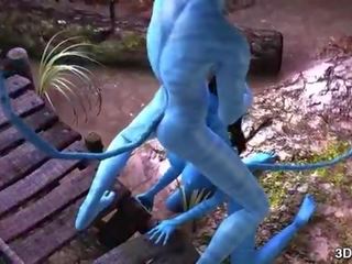 Avatar stunner anaal geneukt door reusachtig blauw phallus
