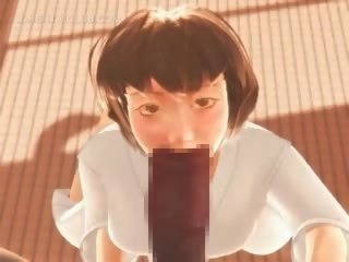 L'anime karate divinity bâillonnement sur une massif bite en 3d
