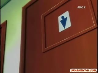 De întindere hentai shoving vibrator în the toaleta