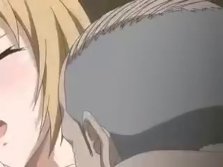 Krūtinga anime blondinė gauna jos pyzda gangbanged