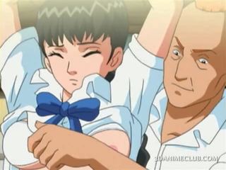 Tied up anime porn slave gets boobs and