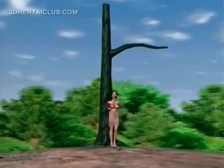 Hentai X rated movie slave tied to a pole pussy