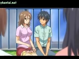 Superior hentai honey rubbing a penis with her tits