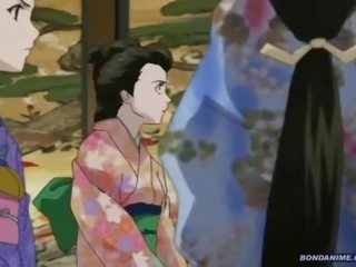 En hogtied geisha fick en våt droppande brinner fittor