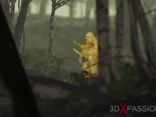 Hijau raksasa ogre mengongkek keras yang ghairah perempuan goblin arwen dalam yang enchanted hutan