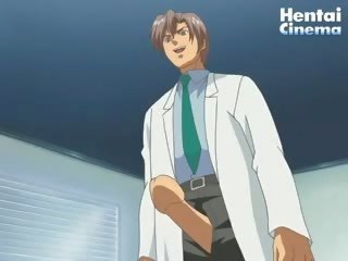 Hentai doc takes his huge johnson out of his pants and
