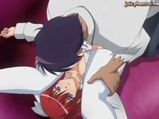Roodharige anime geniet hardcore seks video-
