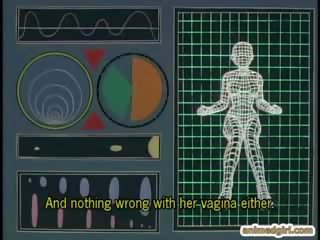 Cartoni animati signorina legato su in un gynaecological sedia e robot tentacoli scopata